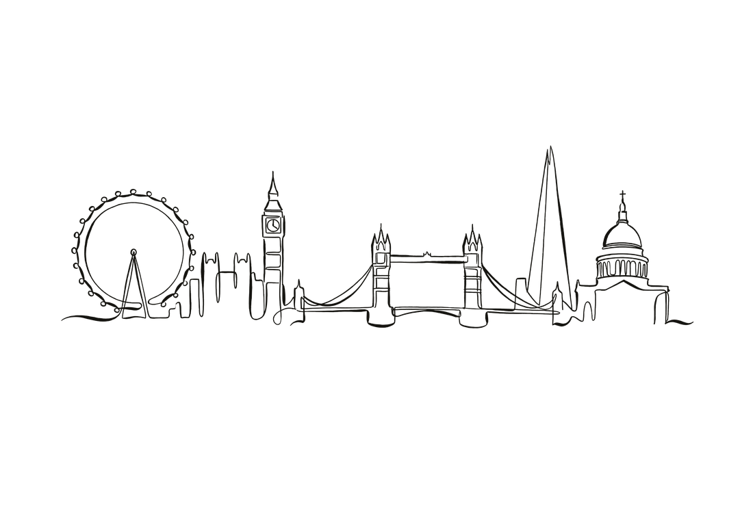 London skyline line art - London Eye, Big Ben, Tower Bridge, The Shard, St Paul's.