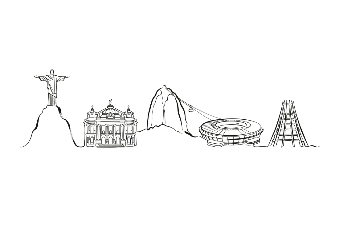 Rio de Janeiro skyline line art - Christ the Redeemer, Sugarloaf, Maracana.